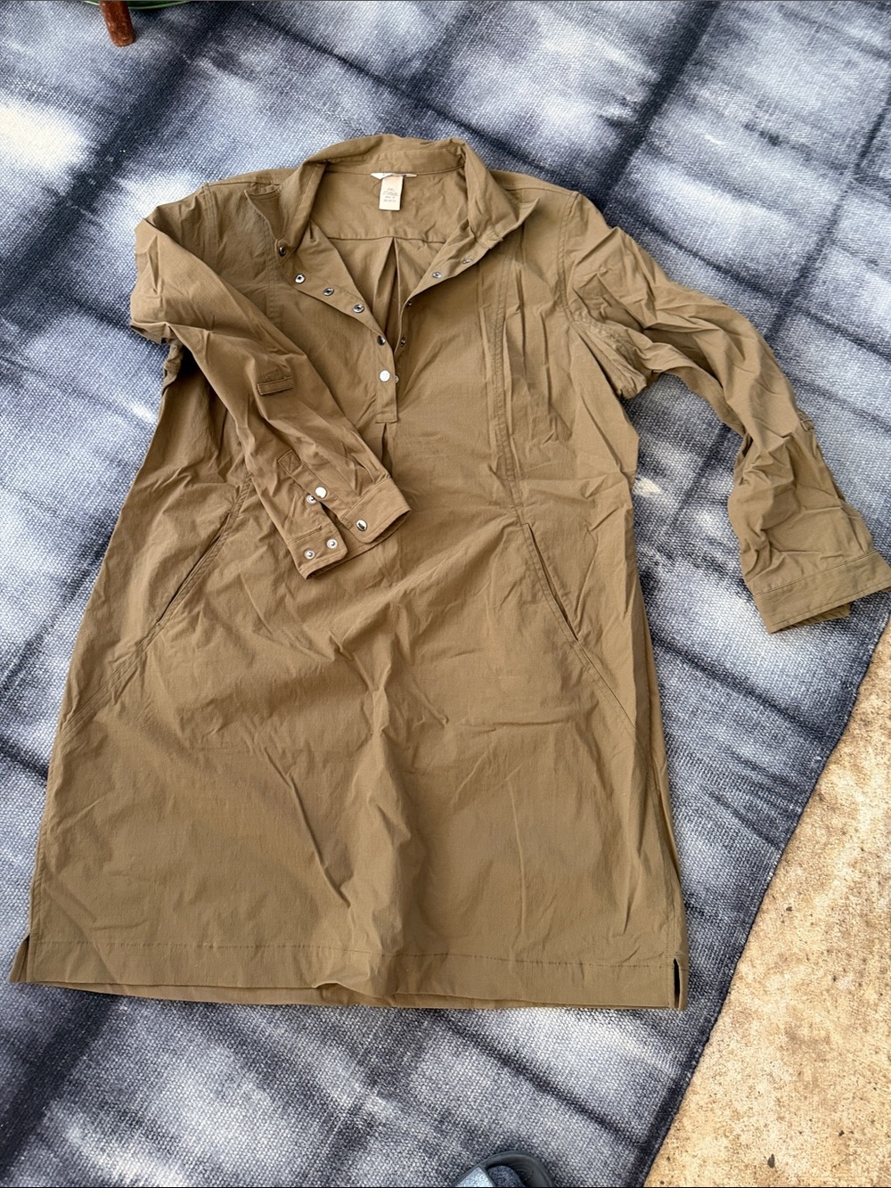 Duluth Trading Co Olive/Tan Long-Sleeve Popover Shirt Dress